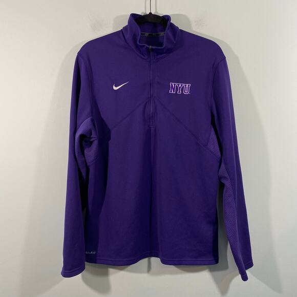 Nike X NYU Embroidered Logos Purple Quarter Zip Athletic Pullover Sweatshirt M - Picture 1 of 11